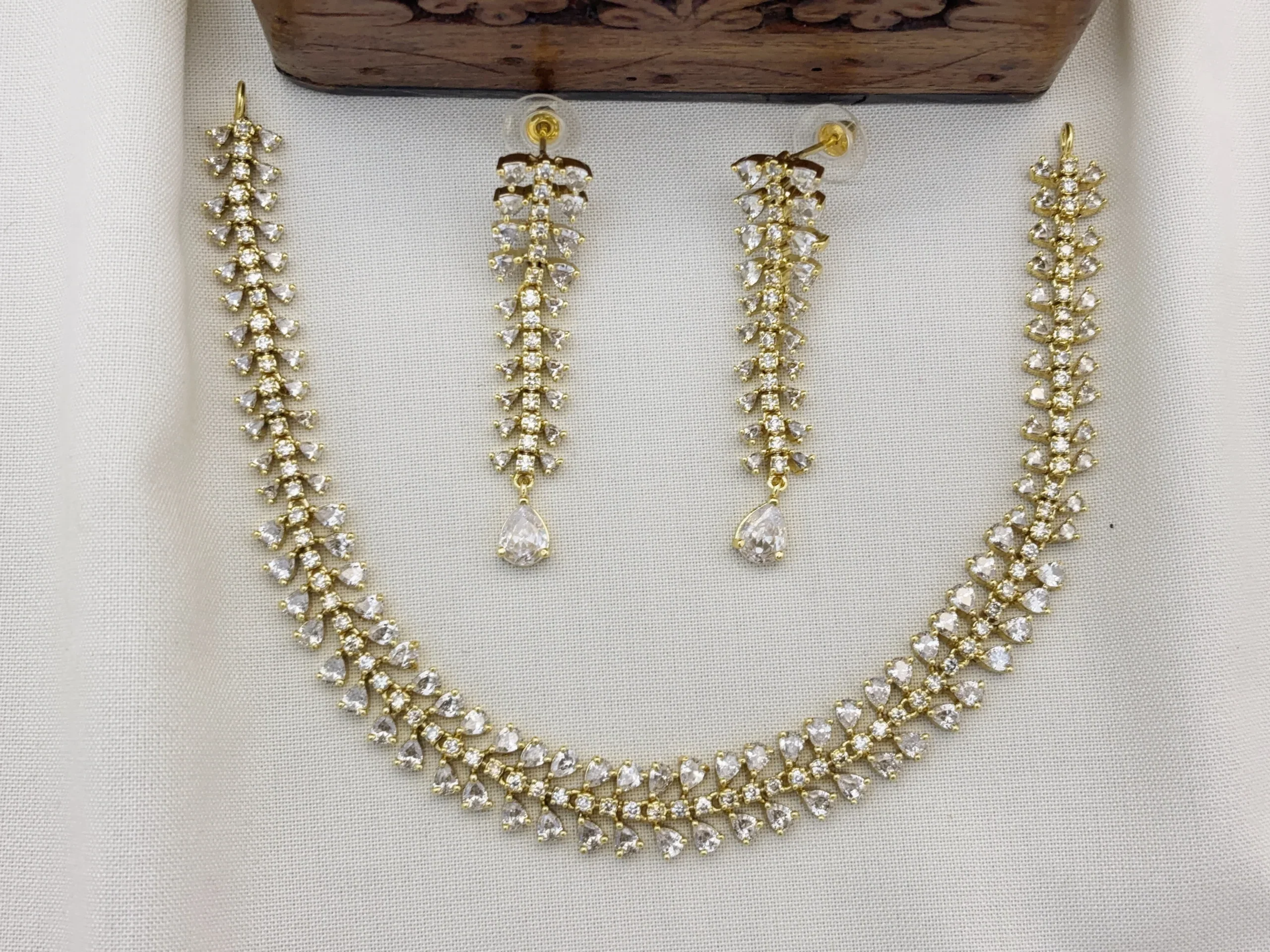 Designer Victoria Polish CZ Necklace Set with Earrings for Women (White)KJ-1120-BD.EA