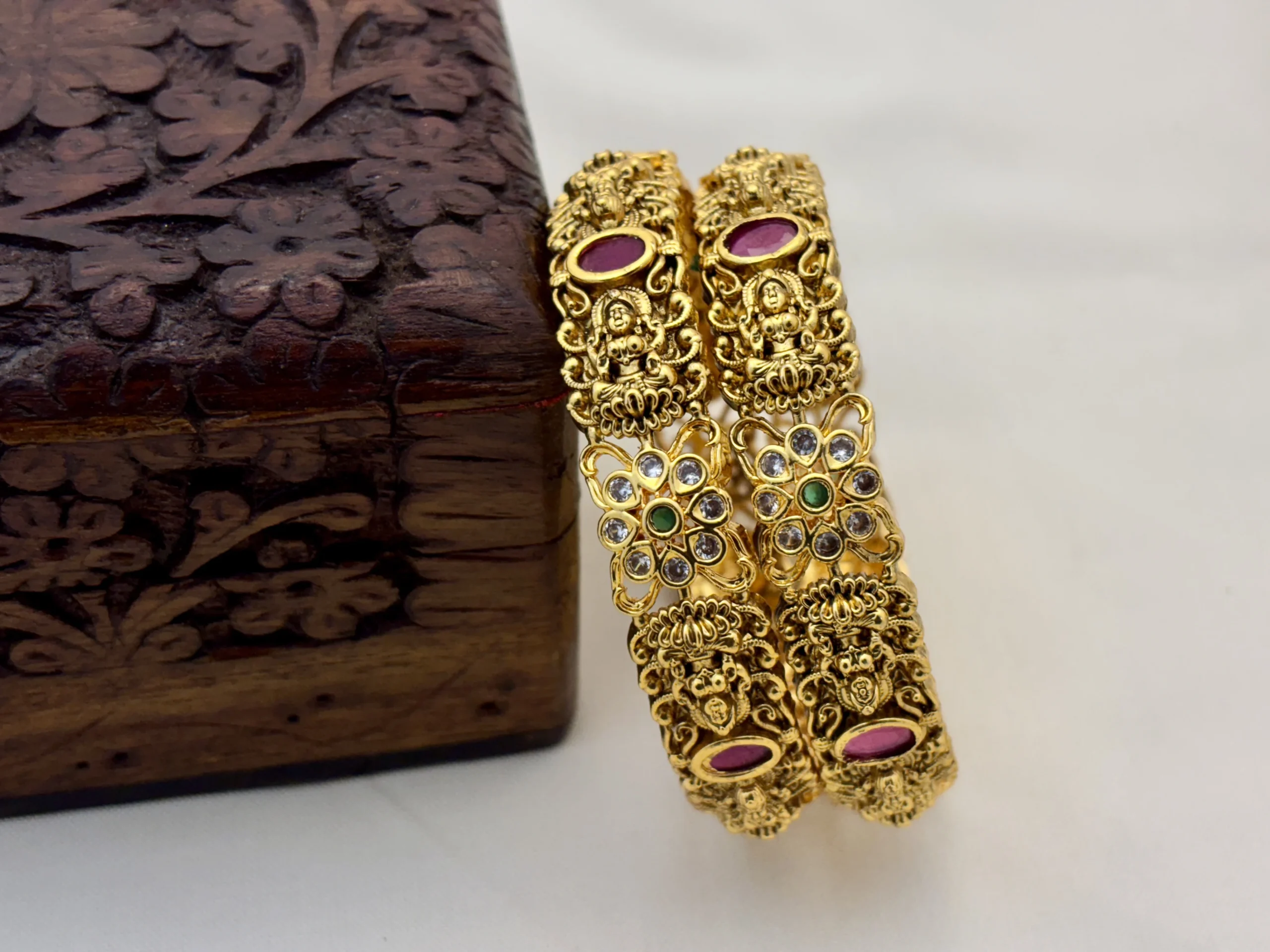 Matte Finish Lakshmi Temple Bangles for Women | Traditional Brass Bangles | Antique Gold Finish – Kasim Jewellers