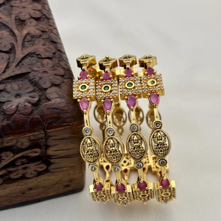 Matte Finish Lakshmi CZ Stone Bangles Set of 4 for Women – Kasim Jewellers