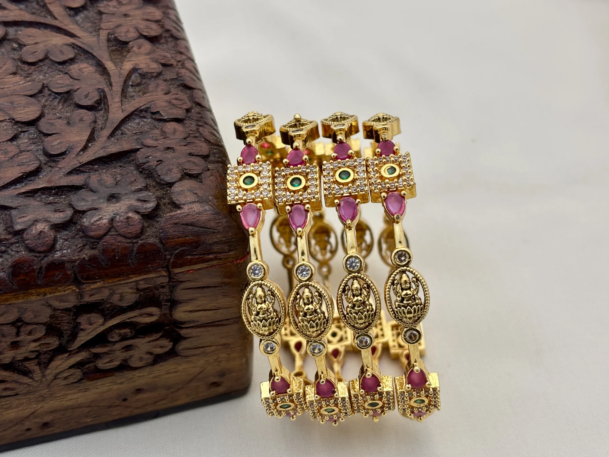 Matte Finish Lakshmi CZ Stone Bangles Set of 4 for Women – Kasim Jewellers